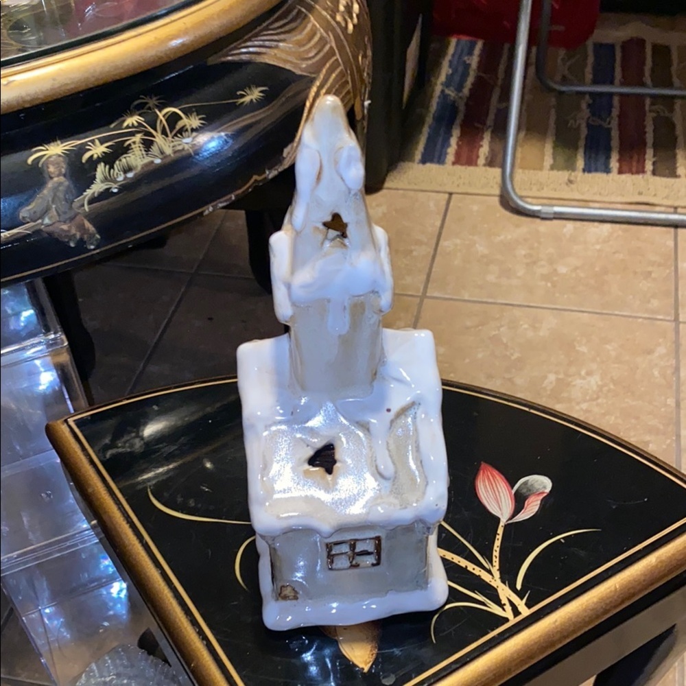 BX46 Vintage Candle Burner Holiday Village House with White and Gold - Picture 7 of 8